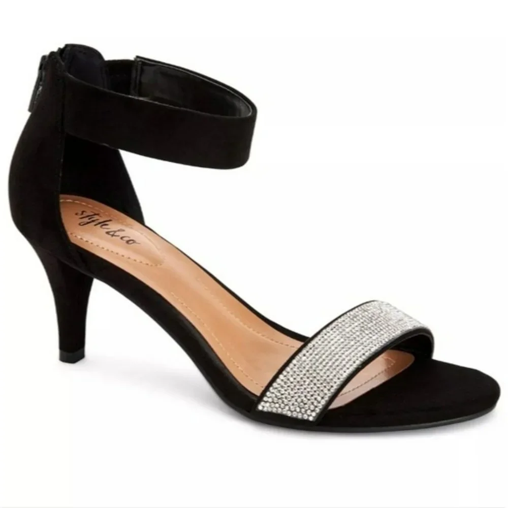 Style & Co Phillys Two-piece Evening Sandals Black -7 - Picture 1 of 9